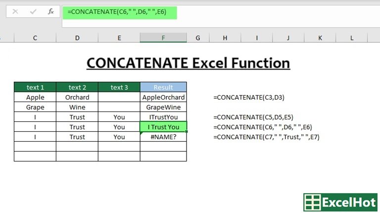 Concatenate Excel Function